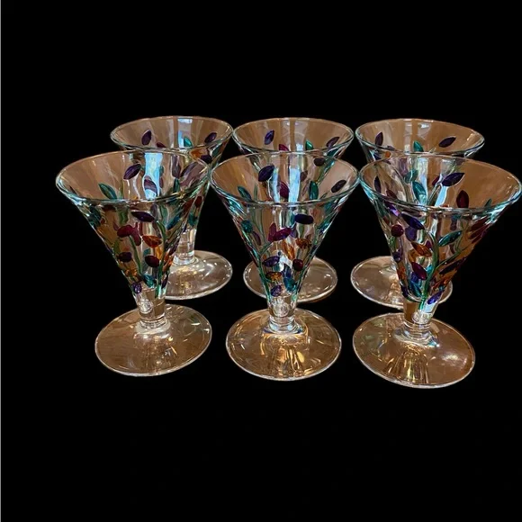 Set of 6 Laurus liquor glasses - hand painted Italian glass - Picture 2 of 6